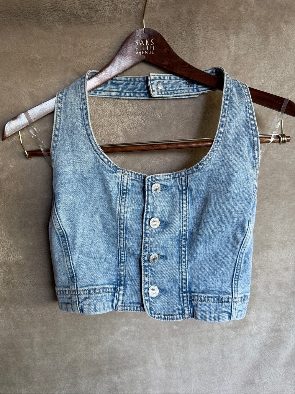 American Eagle Denim Button-Front Crop Top Blue S - Picture 1 of 5
